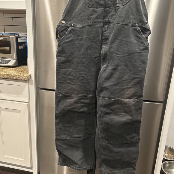 Vintage Carhartt Bib Overalls Mens 44 X 28 Black Gray Knee 90s Y2K - Picture 7 of 16